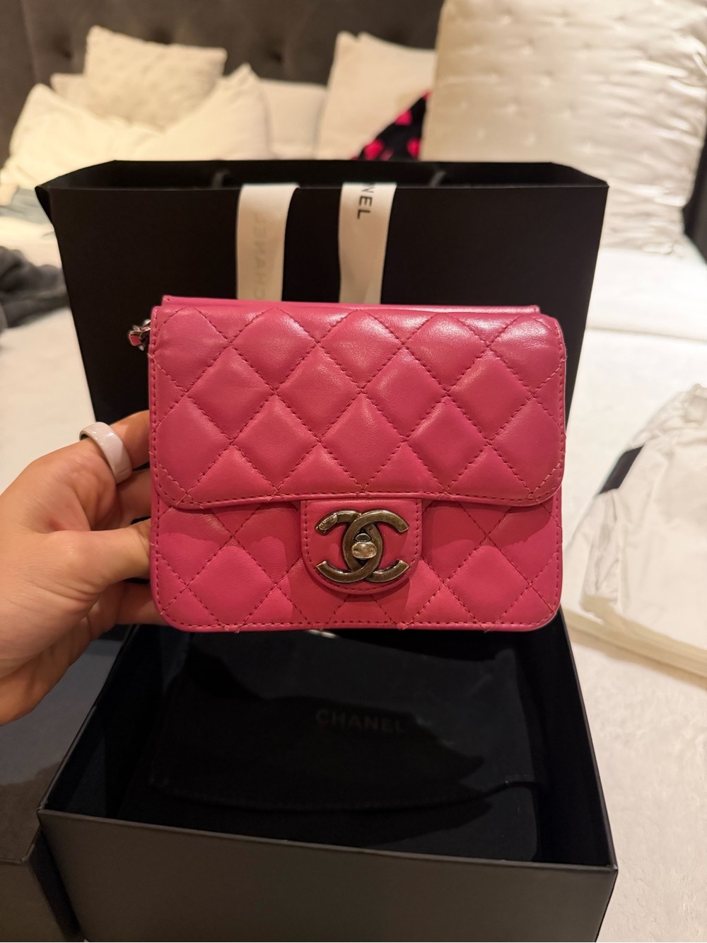 CHANEL Pink Quilted Mini Flap Wallet-on-Chain with CC Hardware